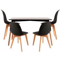 Conjuntos de mesa y sillas - Conjunto Mesa Tower Rectangular 120 x 80 cm Negra y Pack 4 Sillas Kelen - Negro