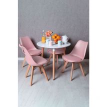 Descuento extra - Conjunto Mesa Tower Redonda 80 cm Blanca y Pack 4 Sillas Synk Basic - Rosa