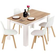 Miroytengo - Conjunto Mesa y 4 sillas estilo Nórdico en Blanco mate y Roble Canadian