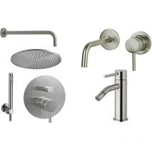 Paffoni - Conjunto mezclador de lavabo, bidé y ducha de pared en color aspecto acero Light KITLIG8ST