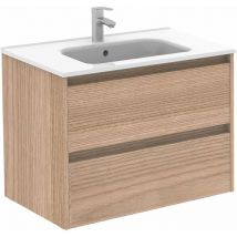 Royo - Conjunto mueble de baño de 2 cajones compacto sansa Color: Nogal arenado - Opciones: Mueble + Lavabo - Medidas: 80 cm