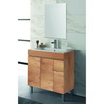 Inve - conjunto mueble de baño ebro 80 cm. 3P 1C con patas color roble con lavabo ceramico y espejo