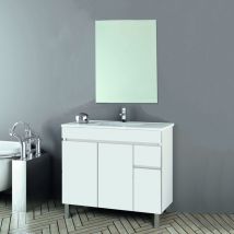Inve - conjunto mueble de baño ebro 80 cm. 3P 1C con patas color blanco con lavabo ceramico y espejo