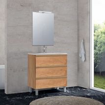 Inve - conjunto mueble de baño ica 60 cm. con patas 3C color roble con lavabo ceramico y espejo