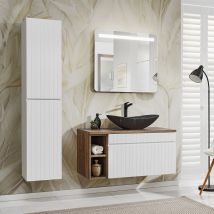 Petits-meubles - Conjunto mueble lavabo individual 100cm 2 nichos y columna Zelie Blanco Madera y Negro