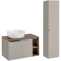 Petits-meubles - Conjunto mueble lavabo individual 80cm 2 compartimientos y columna Éros Topo