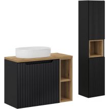 Petits-meubles - Conjunto mueble lavabo individual 80cm 2 puertas 2 compartimientos y columna Riva Negro y Madera