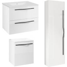 Petits-meubles - Conjunto mueble lavabo individual encastrado 60 cm armario y columna Douglas Blanco