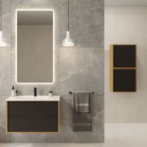 Petits-meubles - Conjunto mueble lavabo individual encastrado 80 cm y armarios Denzel Negro y Madera