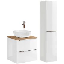 Petits-meubles - Conjunto mueble lavabo individual y columna 60cm April Blanco y Madera