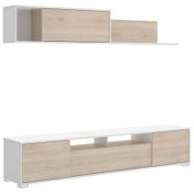 Dkit - Conjunto mueble salon television Fuerte del Rey en blanco y natural 180 cm(alto)200 cm(ancho)41 cm(largo)
