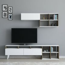 Azura Home Design - Conjunto mueble tv kuzey 180 cm blanco y nogal