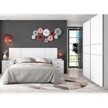 Pack muebles dormitorio matrimonio en color blanco mate (cabecero+armario+2 mesitas de noche) Mesita 3 cajones