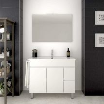 Decohor - Conjunto para cuarto de baño vidar: Mueble de baño, lavabo y espejo ¡¡Con toallero de regalo en blanco 70CM