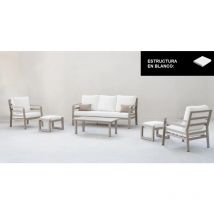 Conjunto terraza jardín aluminio Kravi-8 con estructura en blanco.