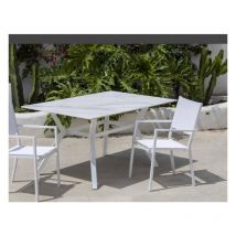 Mbtic - Conjunto terraza jardín mesa + 4 sillones aluminio blanco, Veneto-160x90/ Córcega 4.