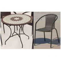 Conjunto terraza jardín mesa + 4 sillones acero color bronce, Estela/Brasil-90/4.
