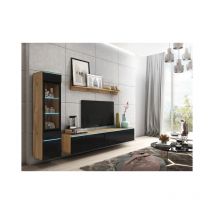 Bratex - Conjunto de muebles de salón vera i, juego de muebles de salón, sin iluminación led, color wotan/negro brillo