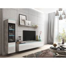 Bratex - Conjunto de muebles de salón vera i, juego de muebles de salón, sin iluminación led, color hormigón/blanco brillo