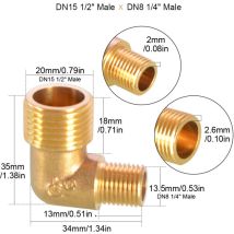 Tophomer - Connecteur coudé en laiton fileté, Joints filetés, DN15 1/2 ' mâle x DN8 1/4' mâle