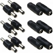 Connecteur d'alimentation CC 5,5 x 2,1 mm, male à male, connecteur cylindrique DC 5,5 x 2,1 femelle à femelle, pour caméra de vidéosurveillance,