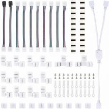 Connecteurs de Bande, Kit Connecteur Bande Lumière led, avec Connecteurs Mâles 4 Broches Connecteurs led Forme de l, Connecteur Bande led rgb 5050,