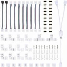 Connecteurs de Bande, Kit Connecteur Bande Lumière led, avec Connecteurs Mâles 4 Broches Connecteurs led Forme de l, Connecteur Bande led rgb 5050,