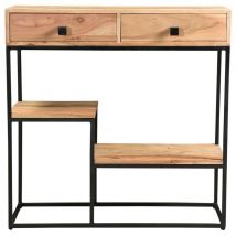 Console avec rangements 2 tiroirs en bois massif et métal noir L80 cm GRENELLE