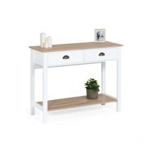 Idmarket - Console 2 tiroirs campagne isis 1 étagère bois et blanc