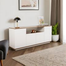 Console Blanc et Noyer 180x75x44,5 cm - Alliance de Robustesse et de Style Moderne Idéale pour Salon, Entrée et Bureau