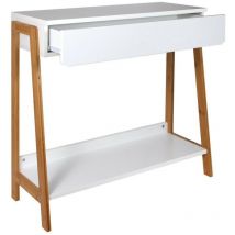Console avec tiroir blanc et bois