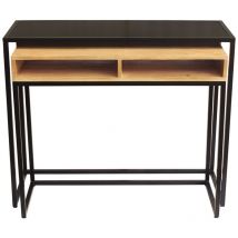 Miliboo - Console bureau d'appoint avec rangements casiers en bois manguier massif et métal noir L100 cm ypka