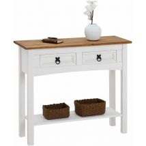 Idimex - Table console campo avec 2 tiroirs, style mexicain en pin massif blanc et brun