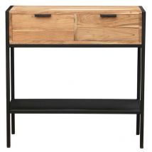 Miliboo - Console avec rangements 2 tiroirs en bois massif et métal noir L80 cm arthus
