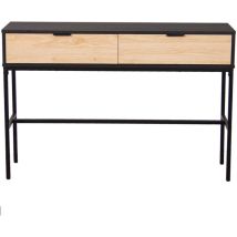Console En Métal Noir Et Bois 2 Tiroirs 120x35x80cm