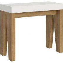 Console extensible 90x40/300 cm Naxy Mix Plateau Frêne Blanc - Structure Chêne Nature