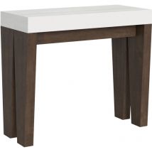 Console extensible 90x40/300 cm Spimbo Mix Plateau Frêne Blanc - Structure Noyer