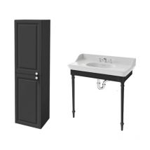 Console Jacob Delafon Cléo 1889 avec plan vasque 3 trous + colonne gauche + mélangeur poignée lavabo chromé + siphon chromé