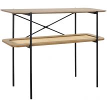 Sweeek - Console vintage 100 cm double plateaux effet bois et cannage. piètement et structure en métal noir