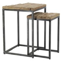 Aubry Gaspard - Consoles en bois recyclé et métal (lot de 2) Carrée