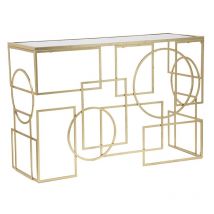 Mauroferretti - Console d'entrée rectangulaire en métal doré 120x41cm plateau miroir Marie