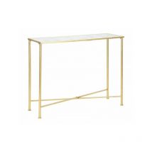 Consolle in metallo dorato, piano in vetro con farfalle 100x35x80cm