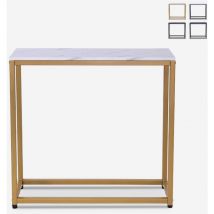 Console d'entrée moderne en métal 80x30x75cm Nigel - Effet marbre blanc