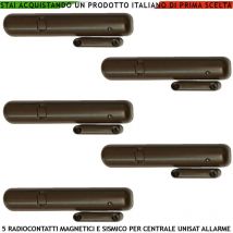 Securvera - Contatti Magnetici 5 Pezzi Radio Con Sensore Sismico 2 Ingressi Per Sensori Remoti Sensibilità Regolabile Anche da App Frequenza 868 MHz