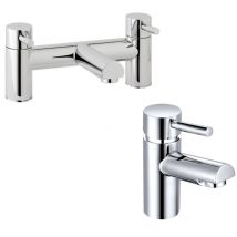 Nes Home - Contemporary Round Bridge Deck Mounted Bath Filler And Basin Single Lever Mixer Tap Set