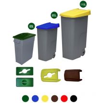 Denox - Contenedor de basura 65, 85 y 110 l para reciclar Cerrado con tapa de color 2 ruedas 85 l - Tapa cerrada (Azul)