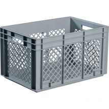 Lockweiler - Conteneur de transport gerbables L600xl400xH420mm gris pp poignée traversante Parois latérales ajourées