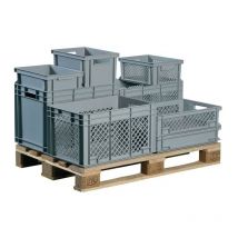 Lockweiler - Conteneur de transport gerbables L400xl300xH320 mm gris pp poignée traversante parois latérales ajourées