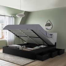 Lit double coffre avec système de levage sommier à lattes 160x200cm Design Steyr King - Noir