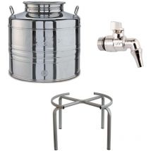 Eacommerce - Contenitore Bidone Fusto In Acciaio Inox per Olio 30 Litri con Rubinetto e Supporto Portafusto